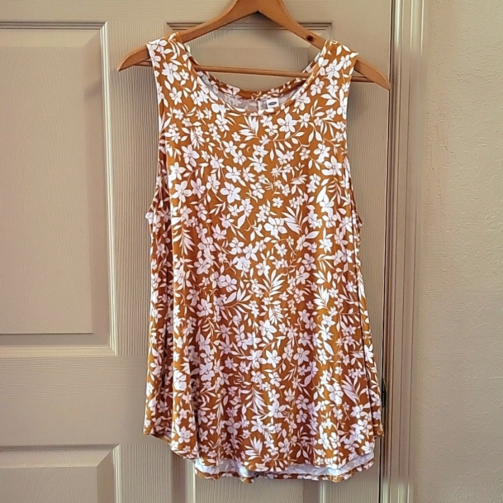 Two Old Navy swing tank tops. Teal striped. Gold and white XL